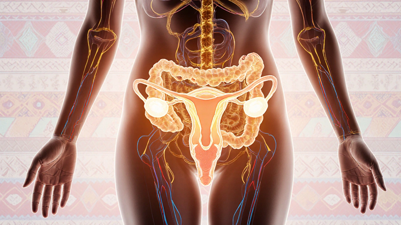 Anatomische Darstellung der inneren Organe, die durch warmes Licht in ihre natürliche Position zurückgeführt werden.