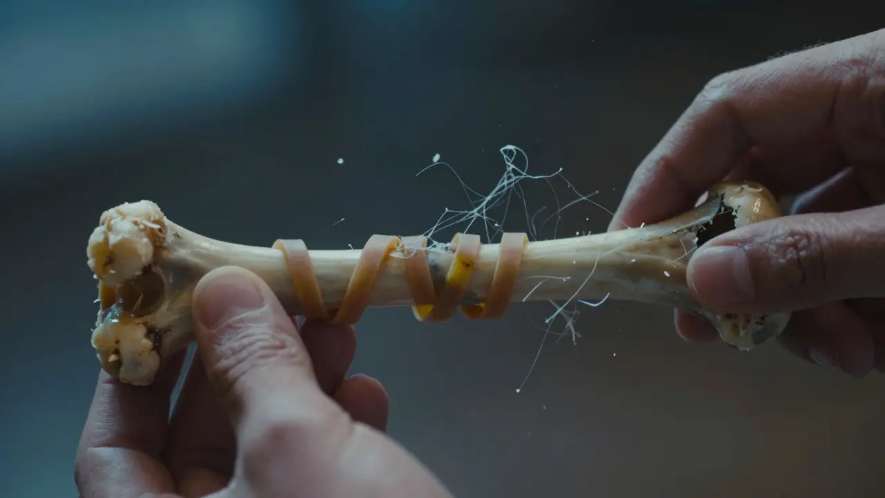 Symbolische Darstellung einer verklebten Sehne, die durch sanfte Kraft gelöst wird.