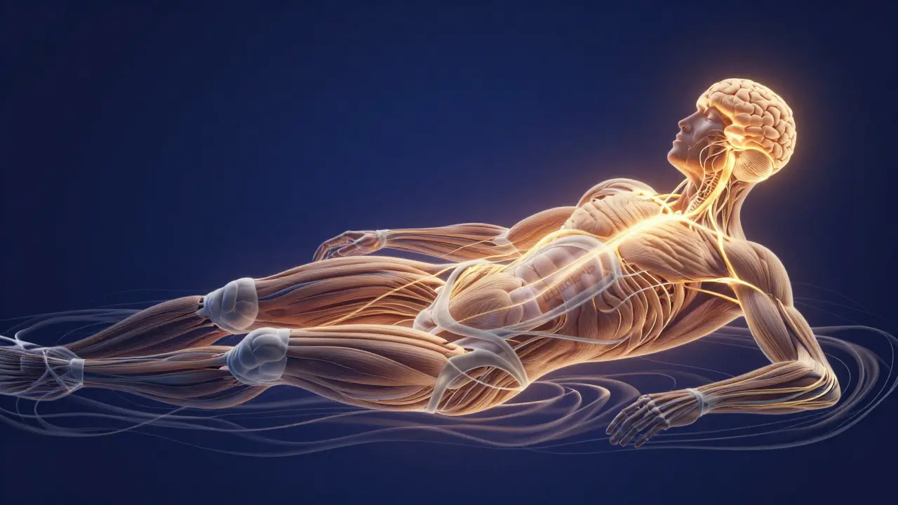 Konzeptuelle Darstellung der neuronalen Entspannung und dem Loslassen von Muskelspannungen.