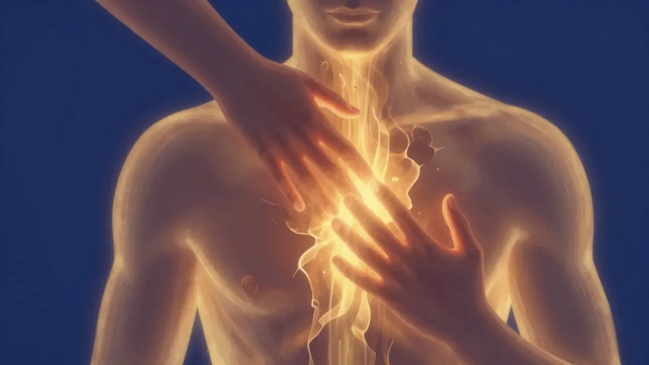 Abstrakte Darstellung von heilendem Licht, das Schmerz und Stress im Körper löst