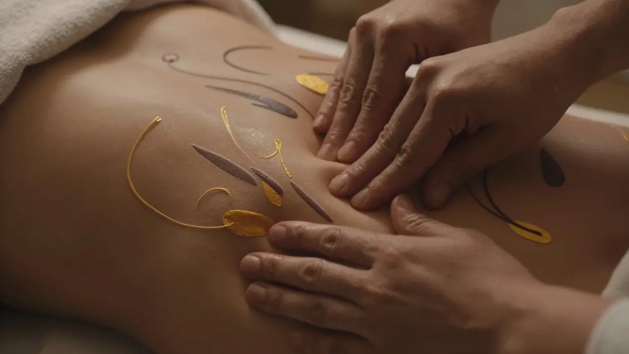 Abstrakte Darstellung von Händen bei tiefer Bauchmassage