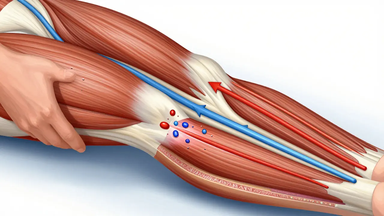 Anatomische Darstellung der Durchblutungsförderung durch Massage