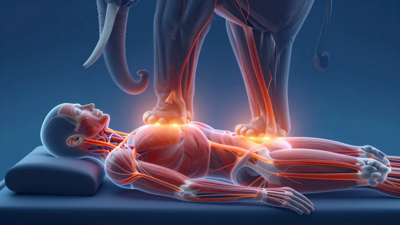 Illustration showing internal blood flow and muscle relaxation under pressure