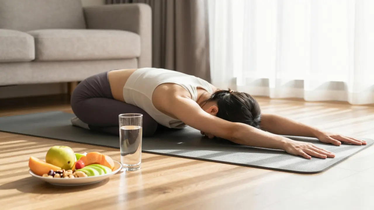 Yoga-Stretching und gesunde Ernährung zur aktiven Regeneration